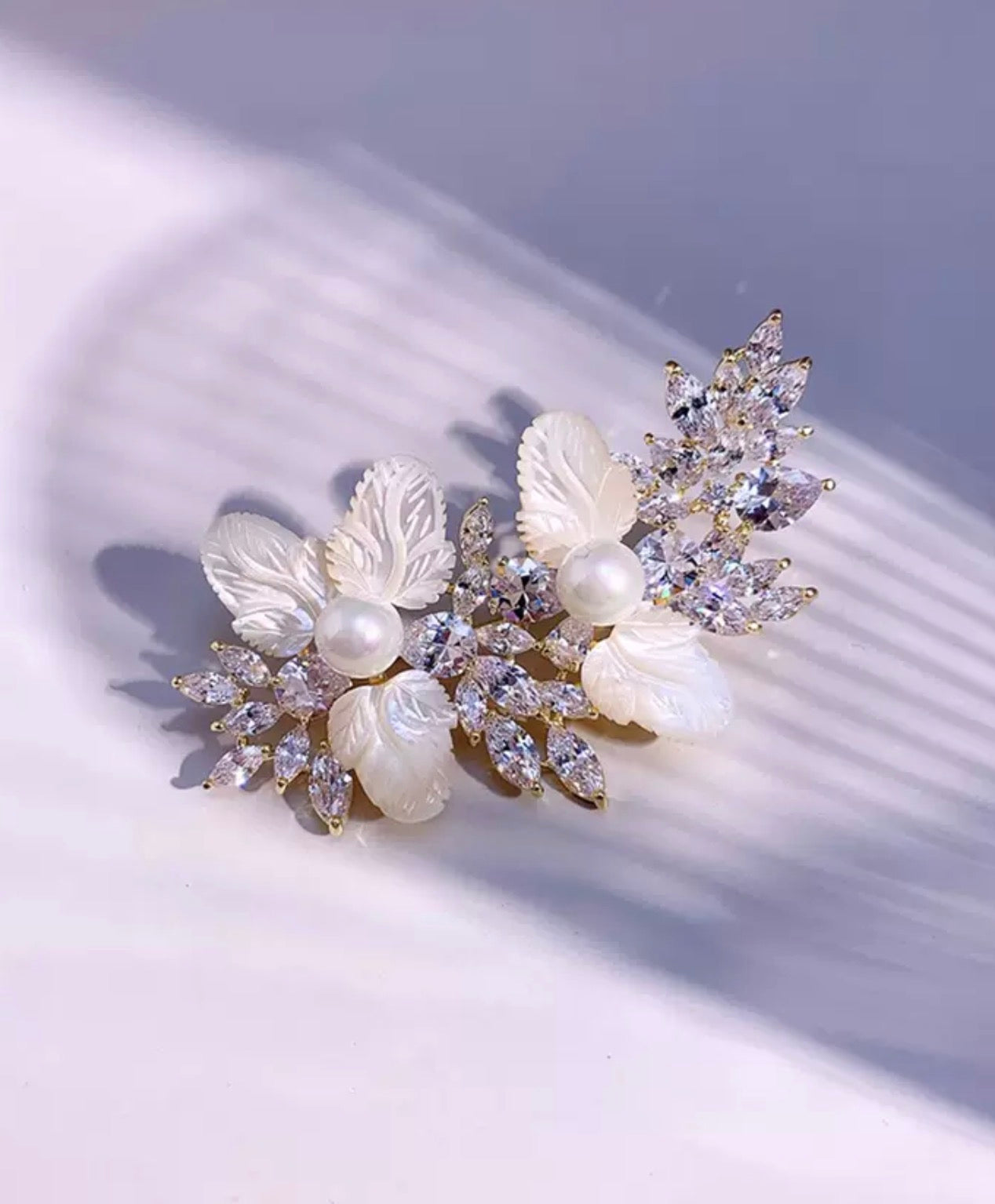 Allure Pearl Elegant Mother-of-Pearl & Crystal Floral Brooch