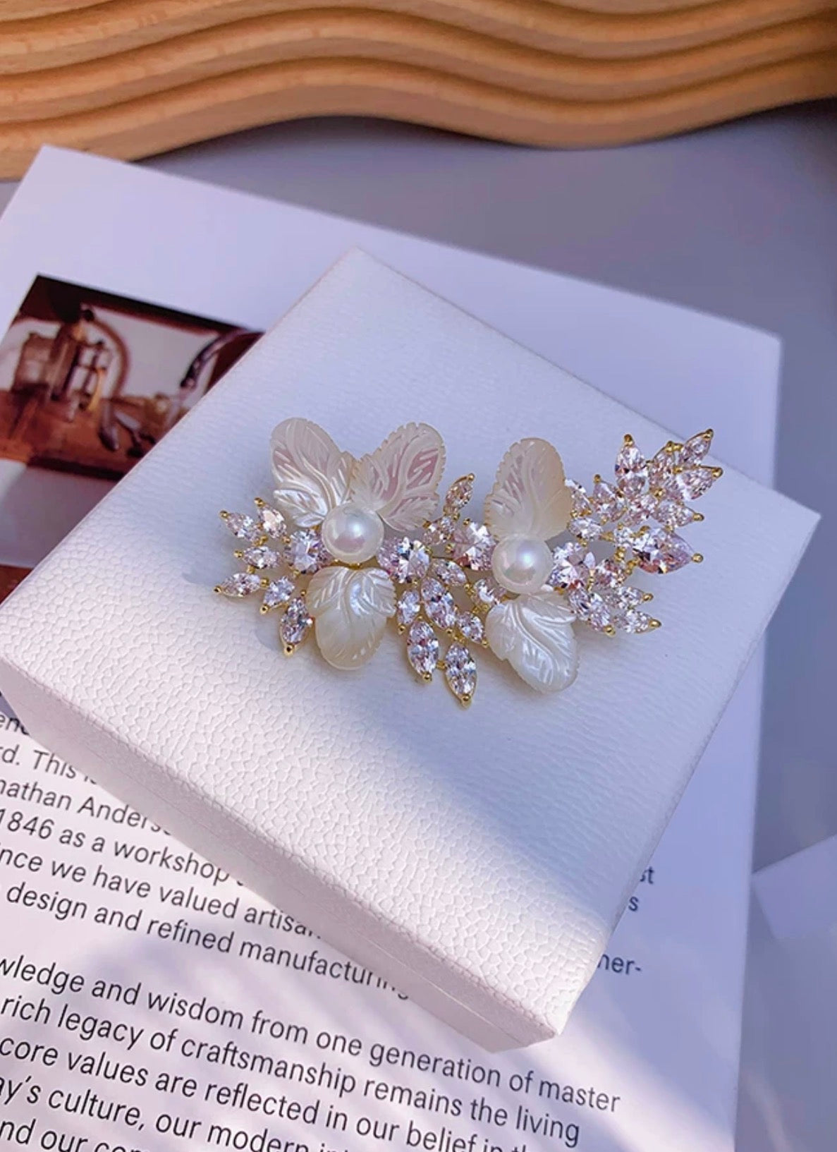 Allure Pearl Elegant Mother-of-Pearl & Crystal Floral Brooch